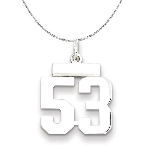 Silver, Athletic Collection Medium Polished Number 53 Necklace - 24 In - Picture 1 of 8